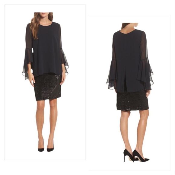 BLACK Sequin Dress with Chiffon overlay top - Picture 1 of 12